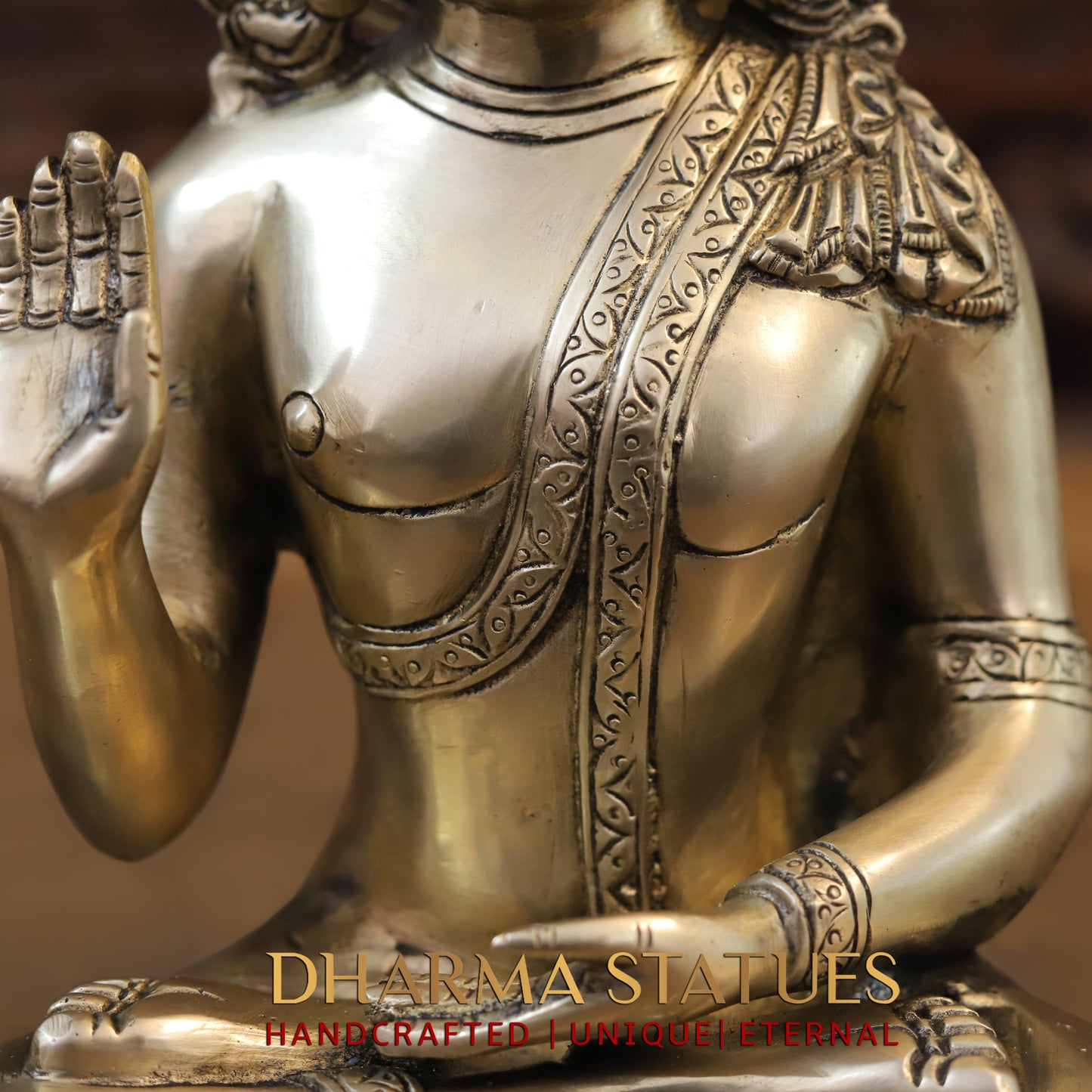 Brass Tibetan Buddhist, Fine Gold Finish, 10"