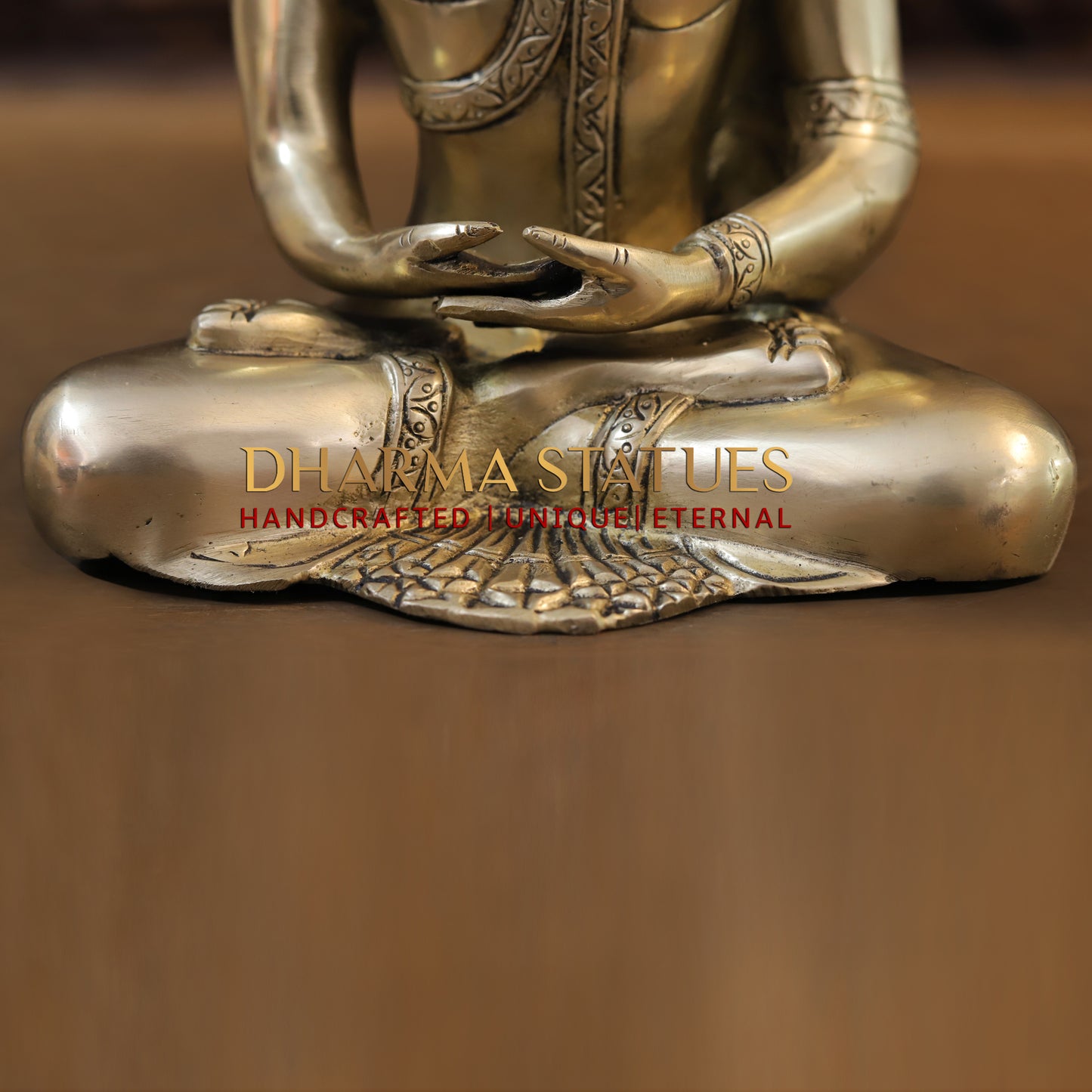 Brass Tibetan Buddha Seated, Golden Finish, 10"