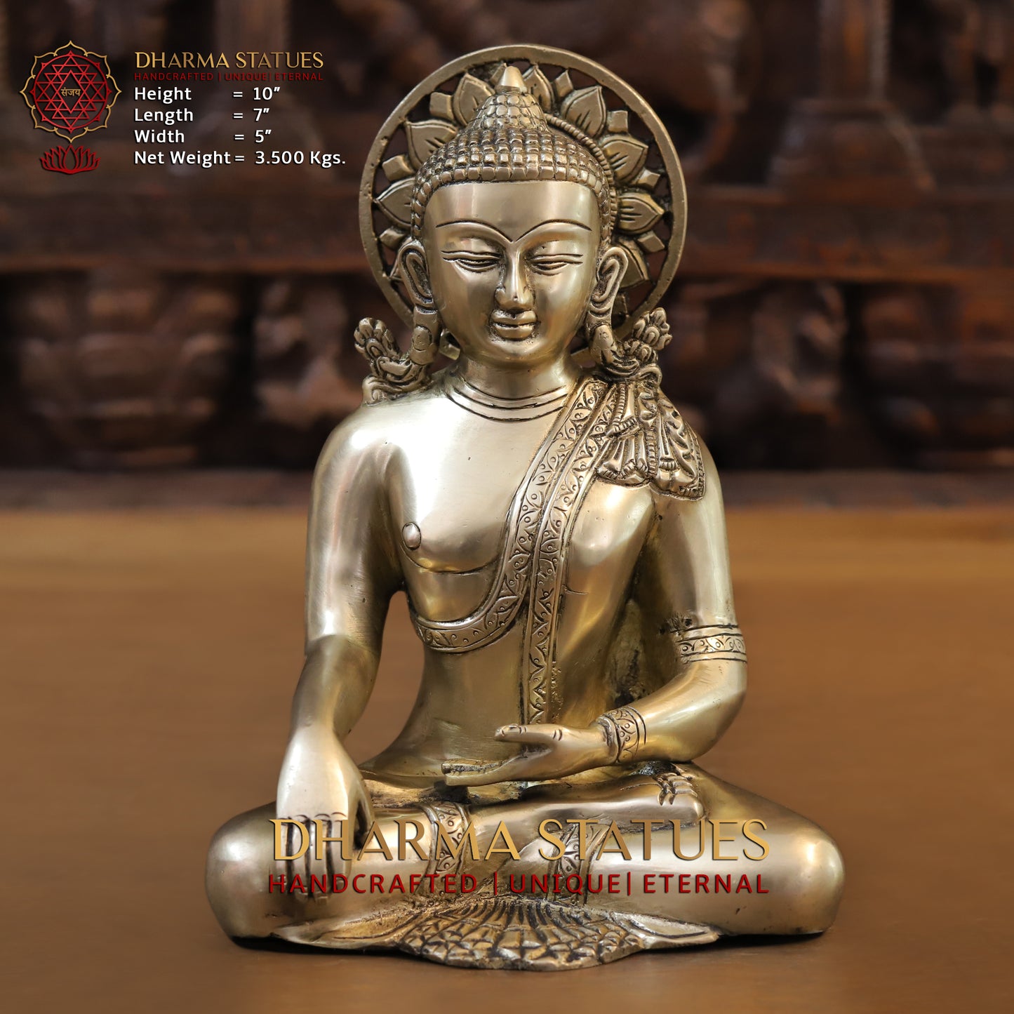 Brass Buddha in Varada Mudra, Golden Finish, 10"