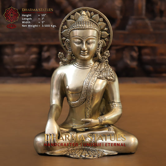 Brass Buddha in Varada Mudra, Golden Finish, 10"