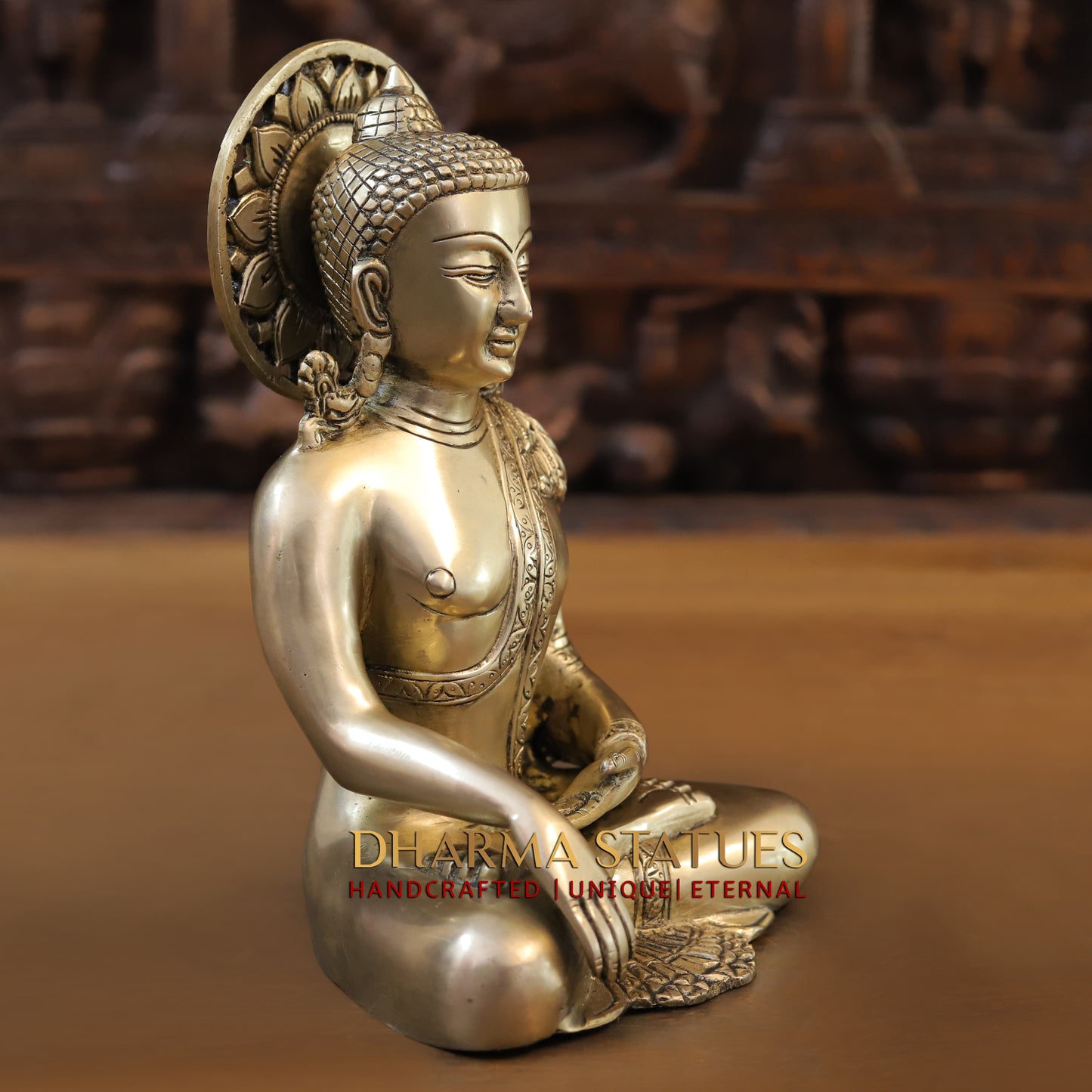 Brass Buddha in Varada Mudra, Golden Finish, 10"