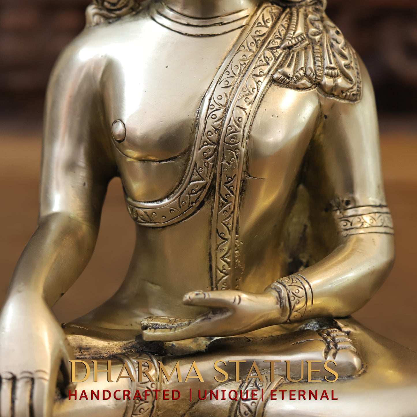 Brass Buddha in Varada Mudra, Golden Finish, 10"