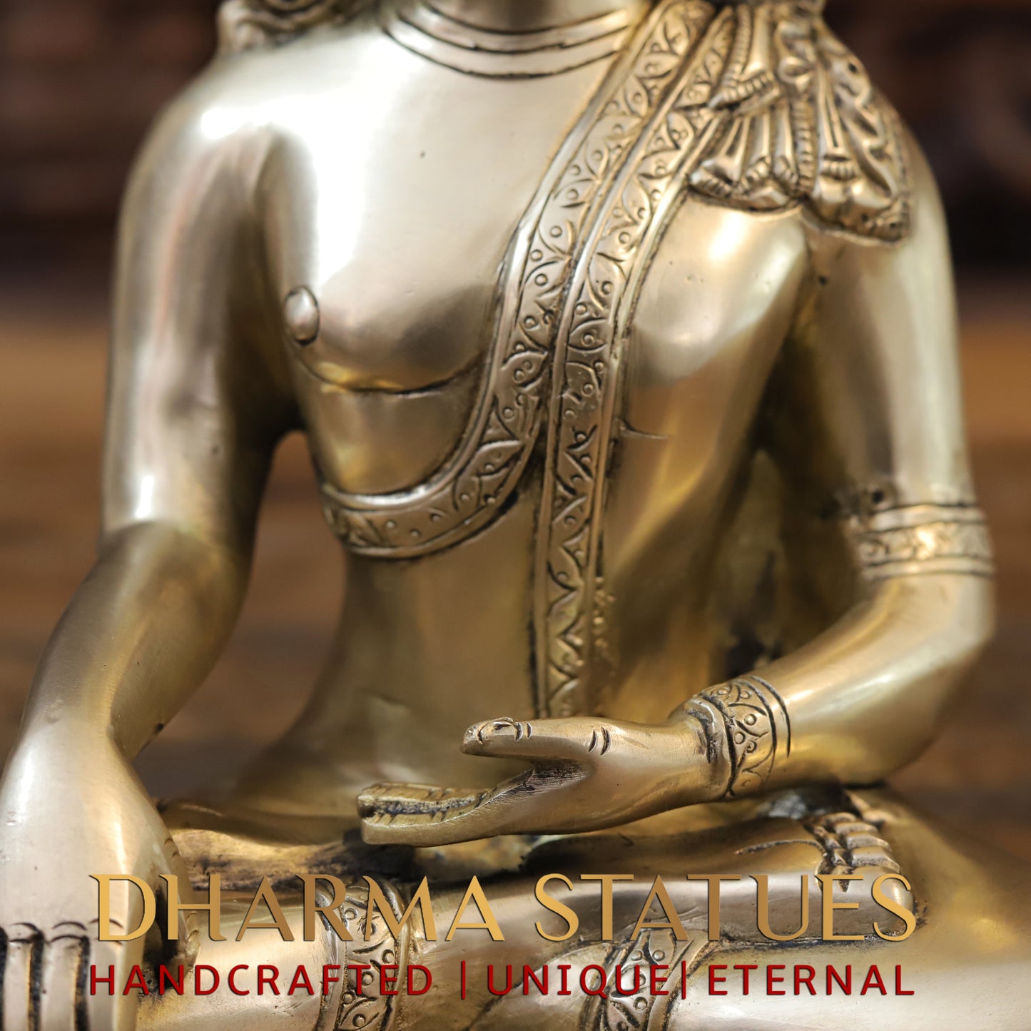 Brass Buddha in Varada Mudra, Golden Finish, 10"