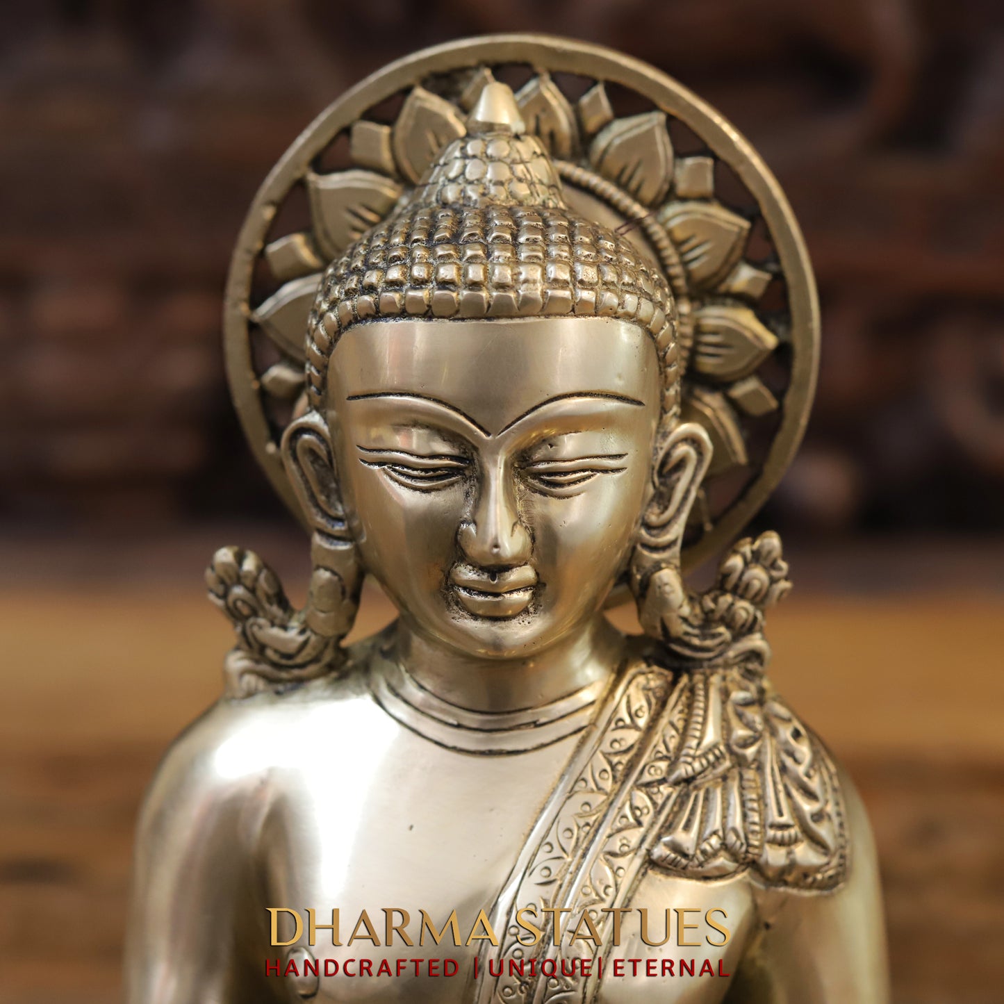 Brass Buddha in Varada Mudra, Golden Finish, 10"