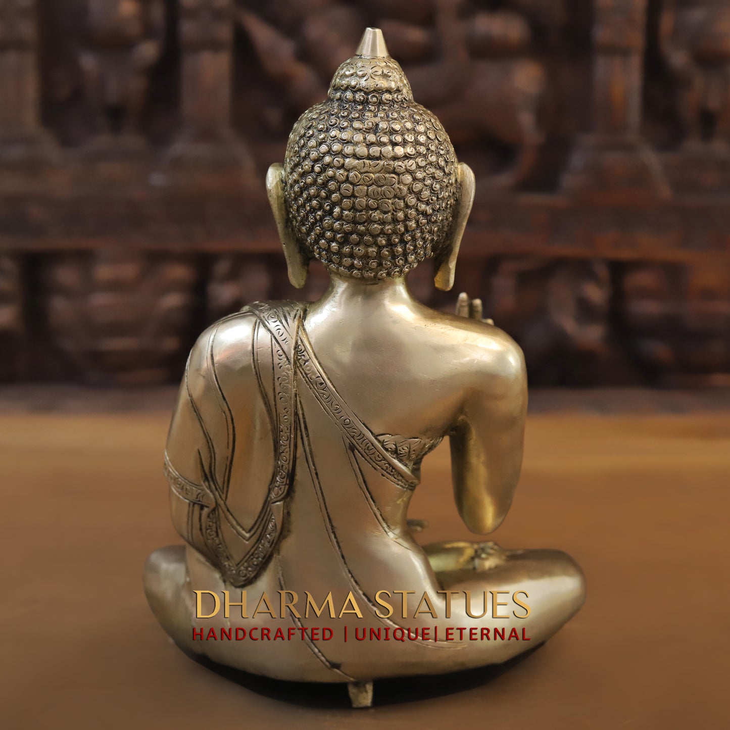 Brass Buddha in Blessing Position, Golden Finish, 11.5"