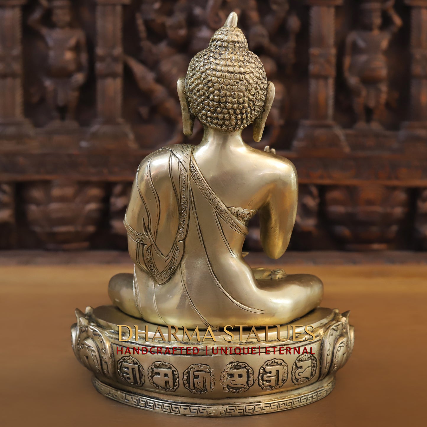 Brass Buddha in Blessing Position, Golden Finish, 14"