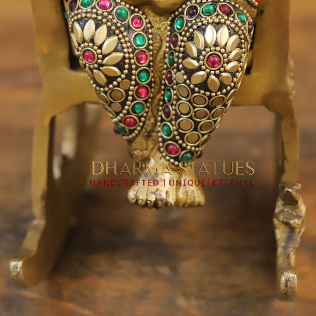 Brass Ganesh Seated On Rocking chair ,Golden & Stone work 11"