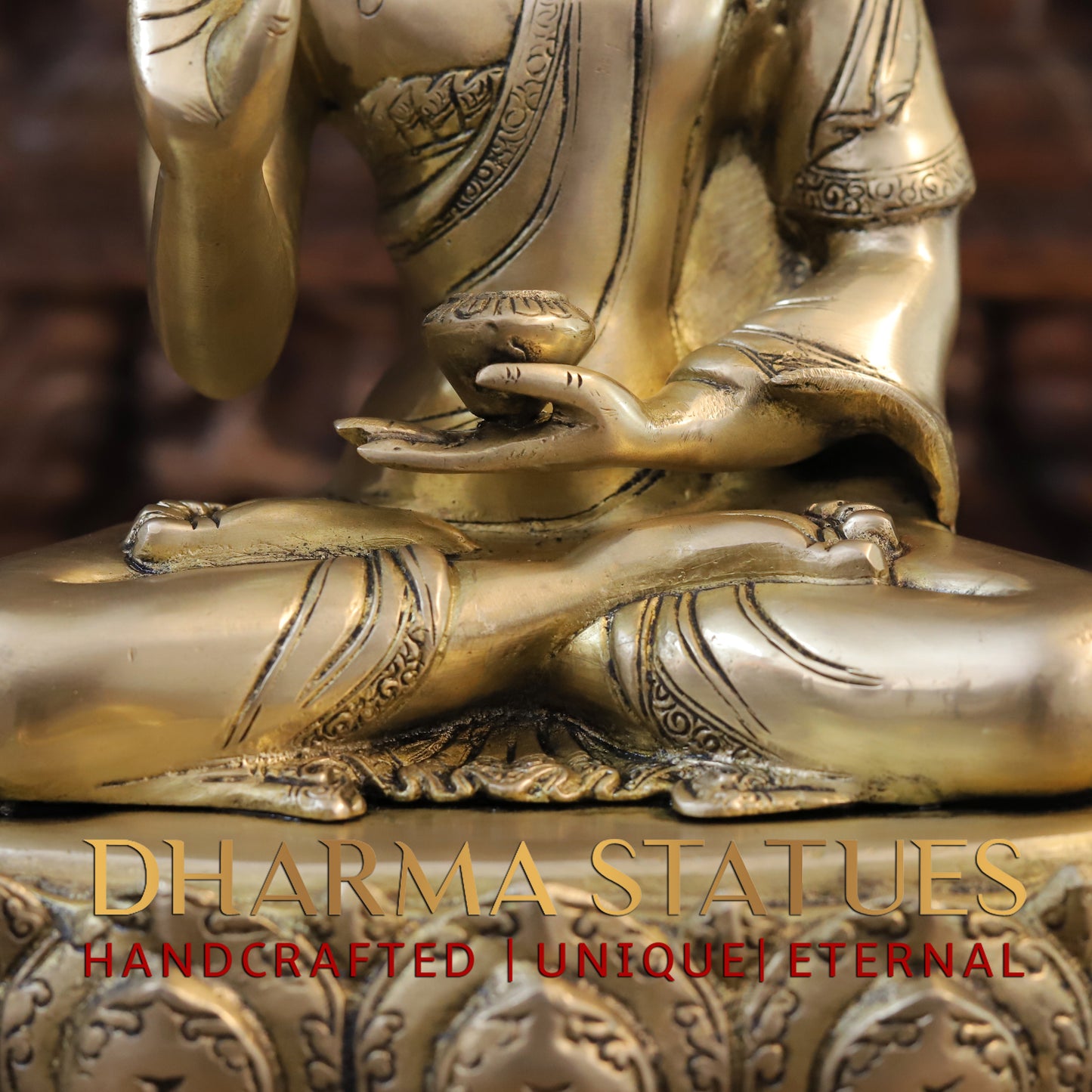 Brass Buddha in Blessing Position, Golden Finish, 14"