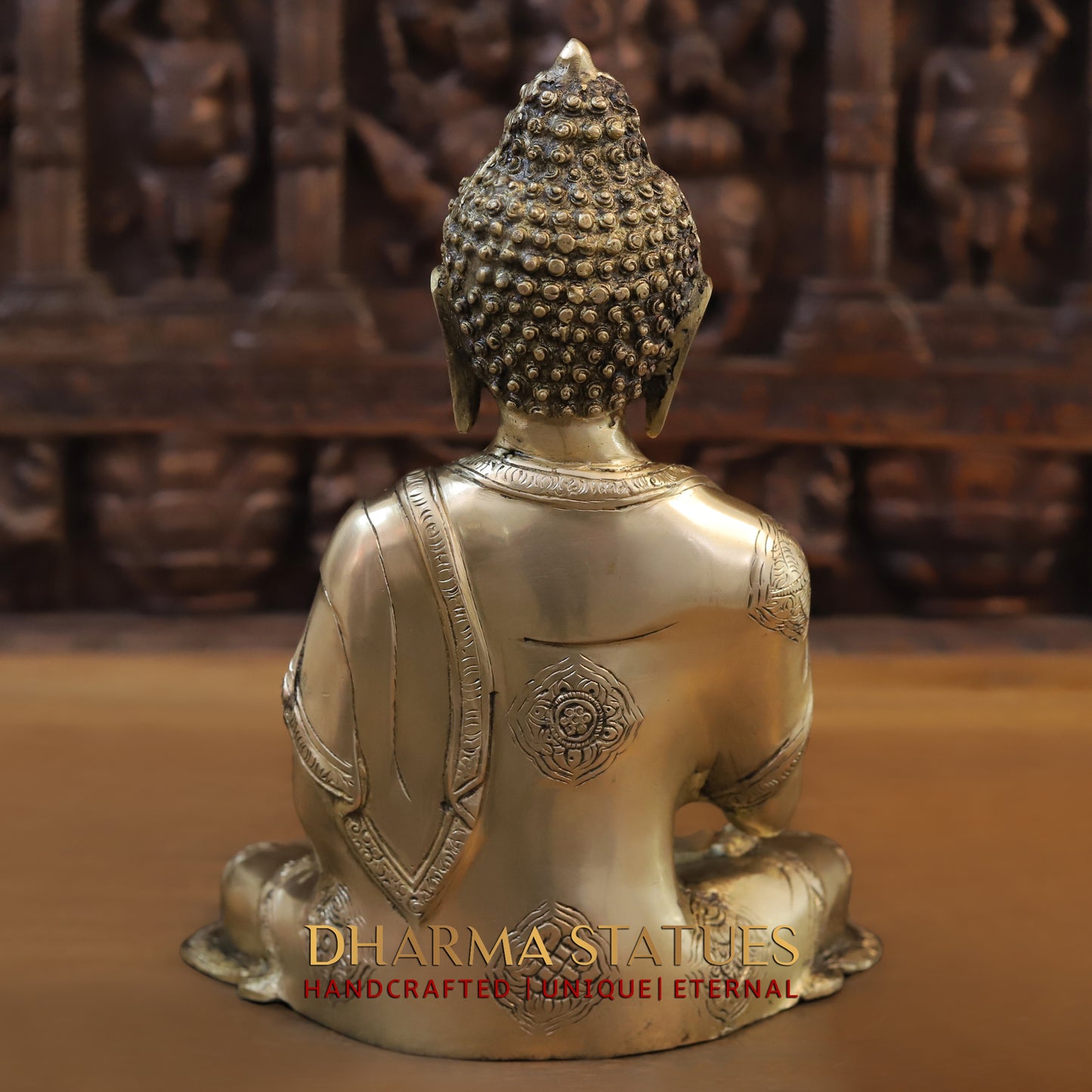 Brass Buddha in Blessing Position, Golden Finish, 13.5"