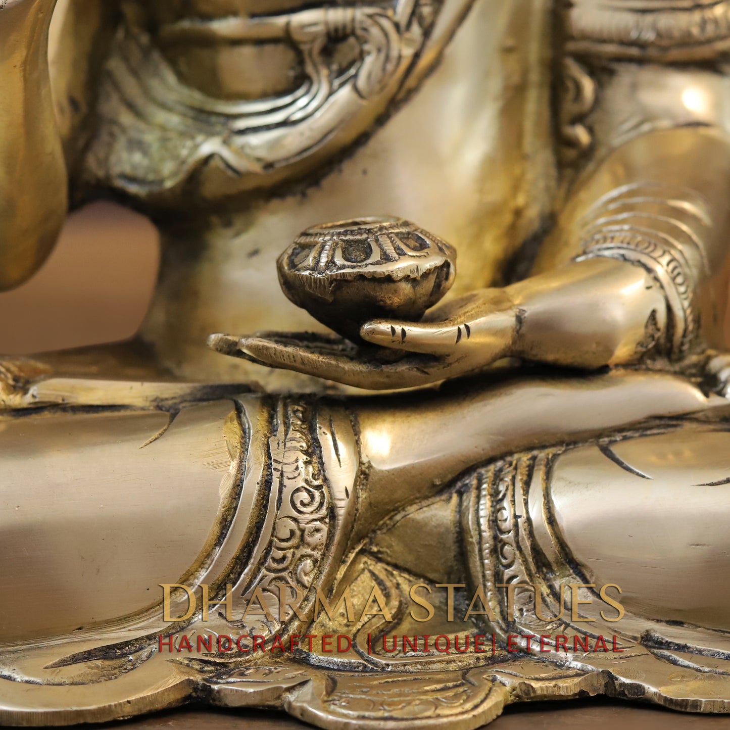 Brass Buddha in Blessing Position, Golden Finish, 13.5"