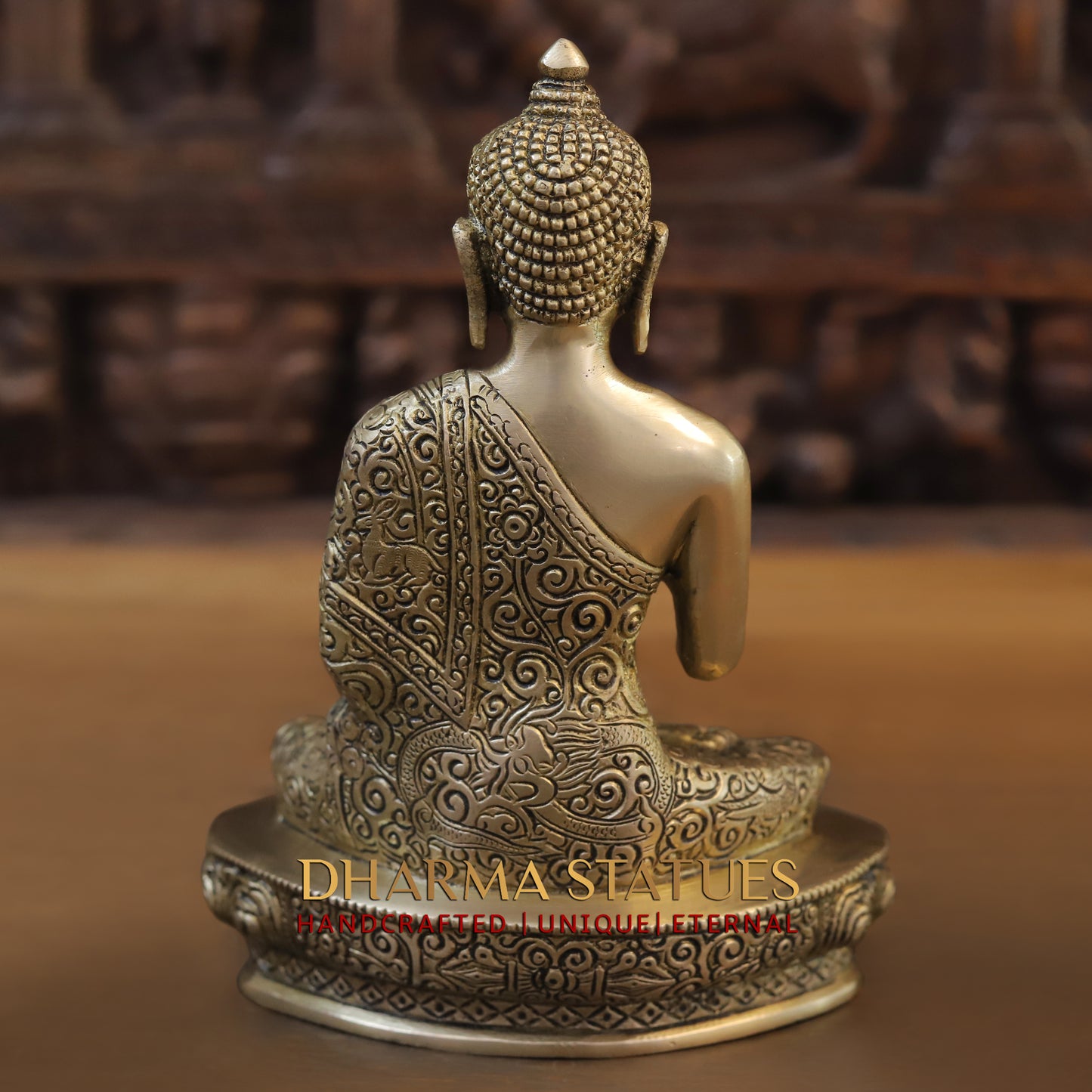 Brass Buddha in Blessing Position, Golden Finish, 10"