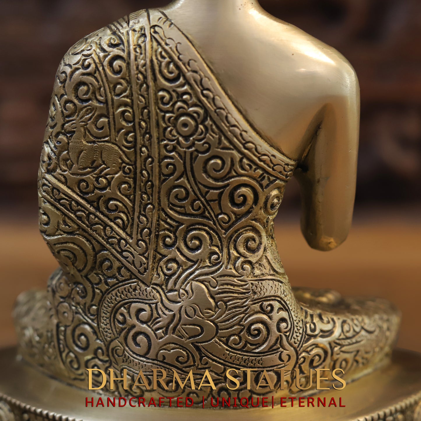 Brass Buddha in Blessing Position, Golden Finish, 10"