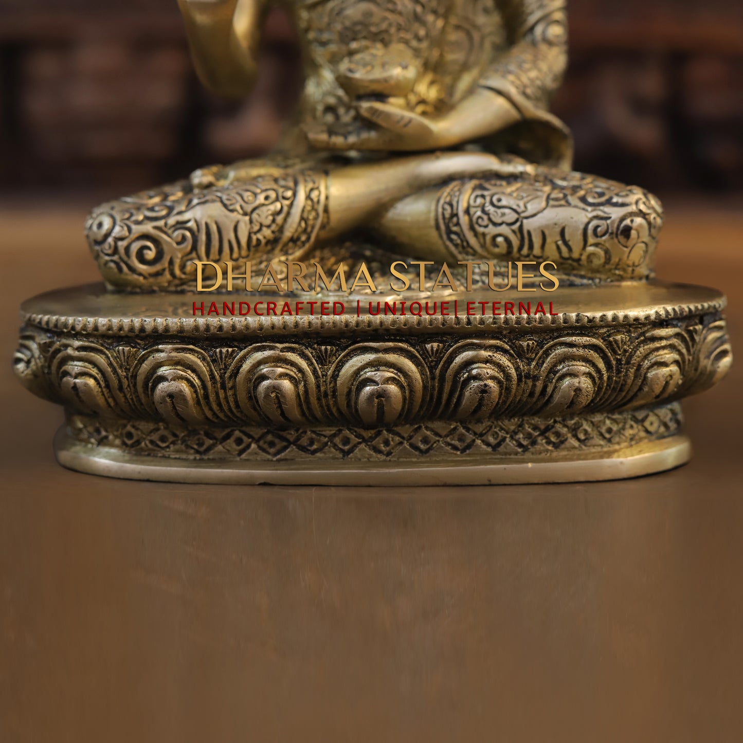 Brass Buddha in Blessing Position, Golden Finish, 10"