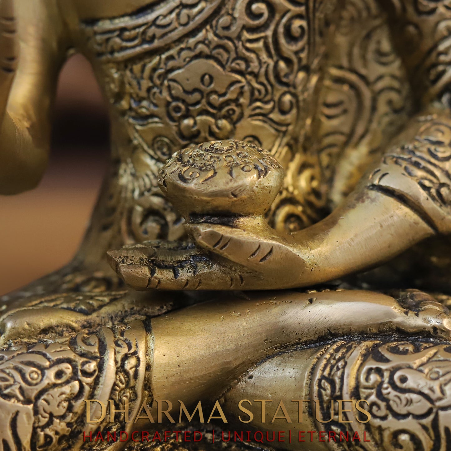 Brass Buddha in Blessing Position, Golden Finish, 10"