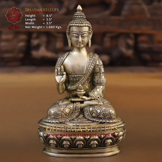 Brass Buddha in Blessing Position, Golden Finish, 8.5"