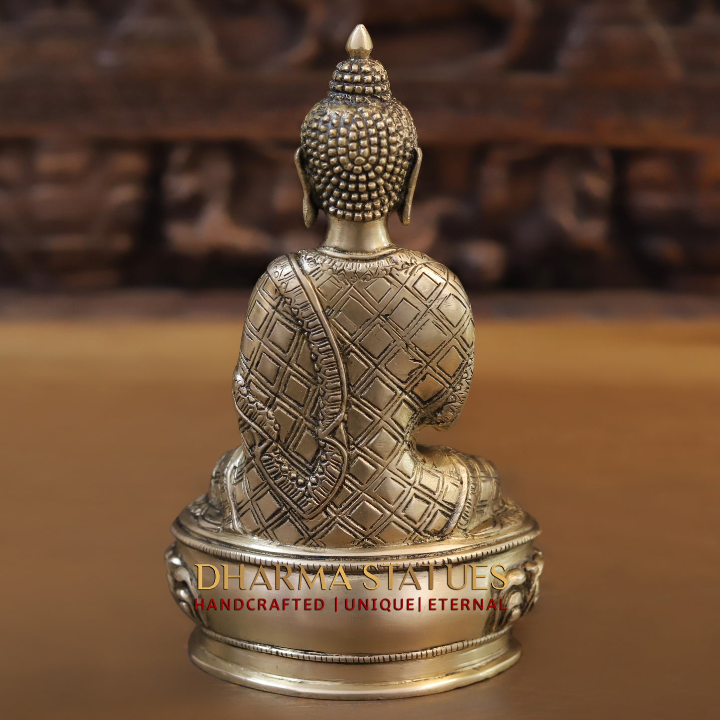Brass Buddha in Blessing Position, Golden Finish, 8.5"