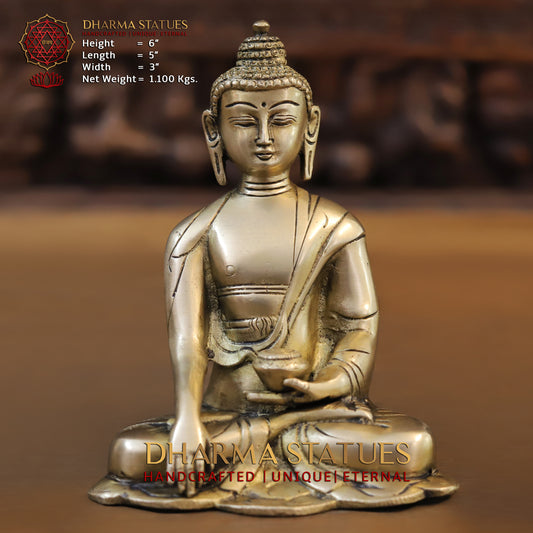 Brass Buddha in Varada Mudra, Golden Finish, 6"