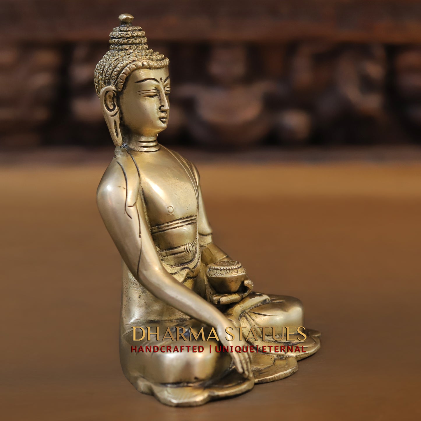 Brass Buddha in Varada Mudra, Golden Finish, 6"