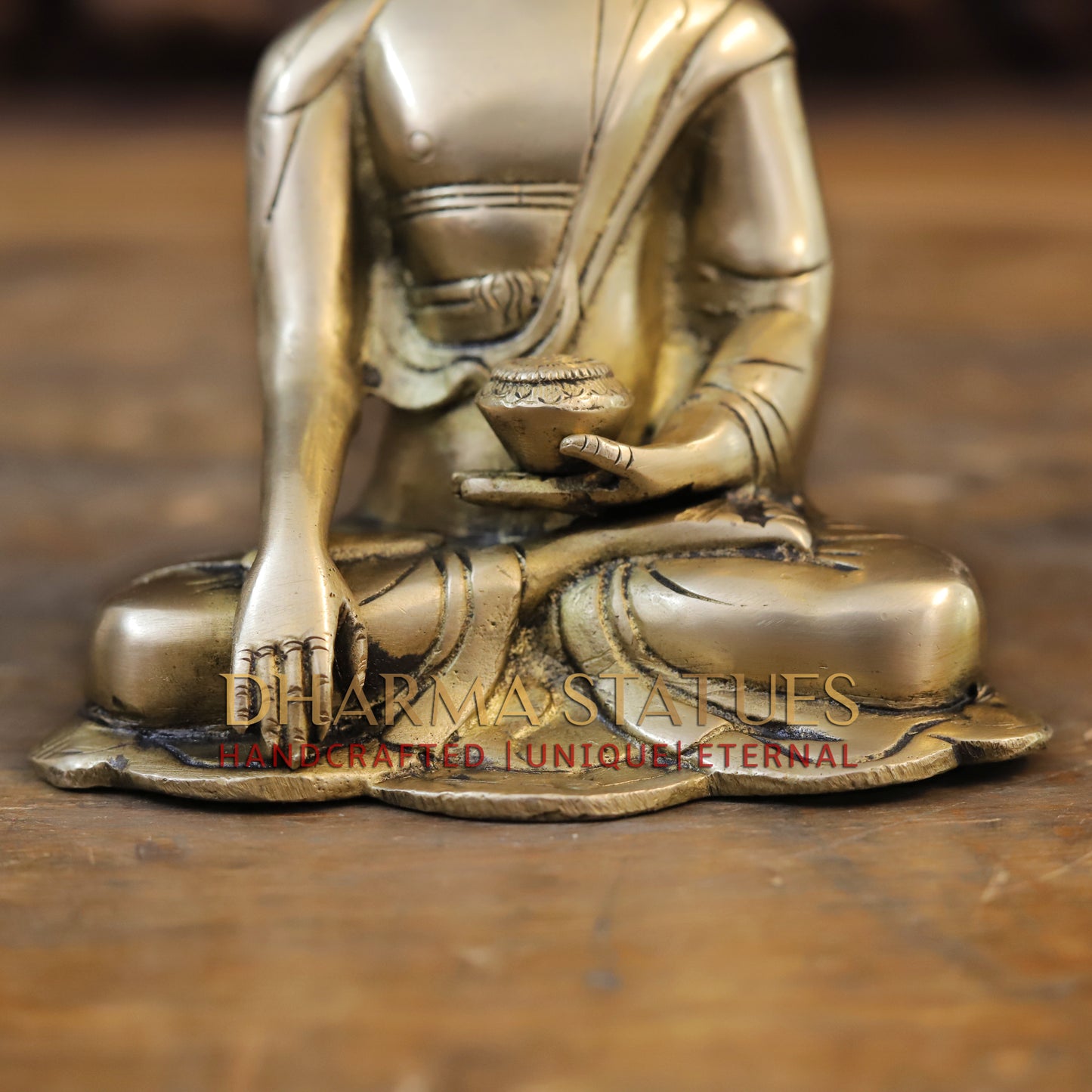 Brass Buddha in Varada Mudra, Golden Finish, 6"
