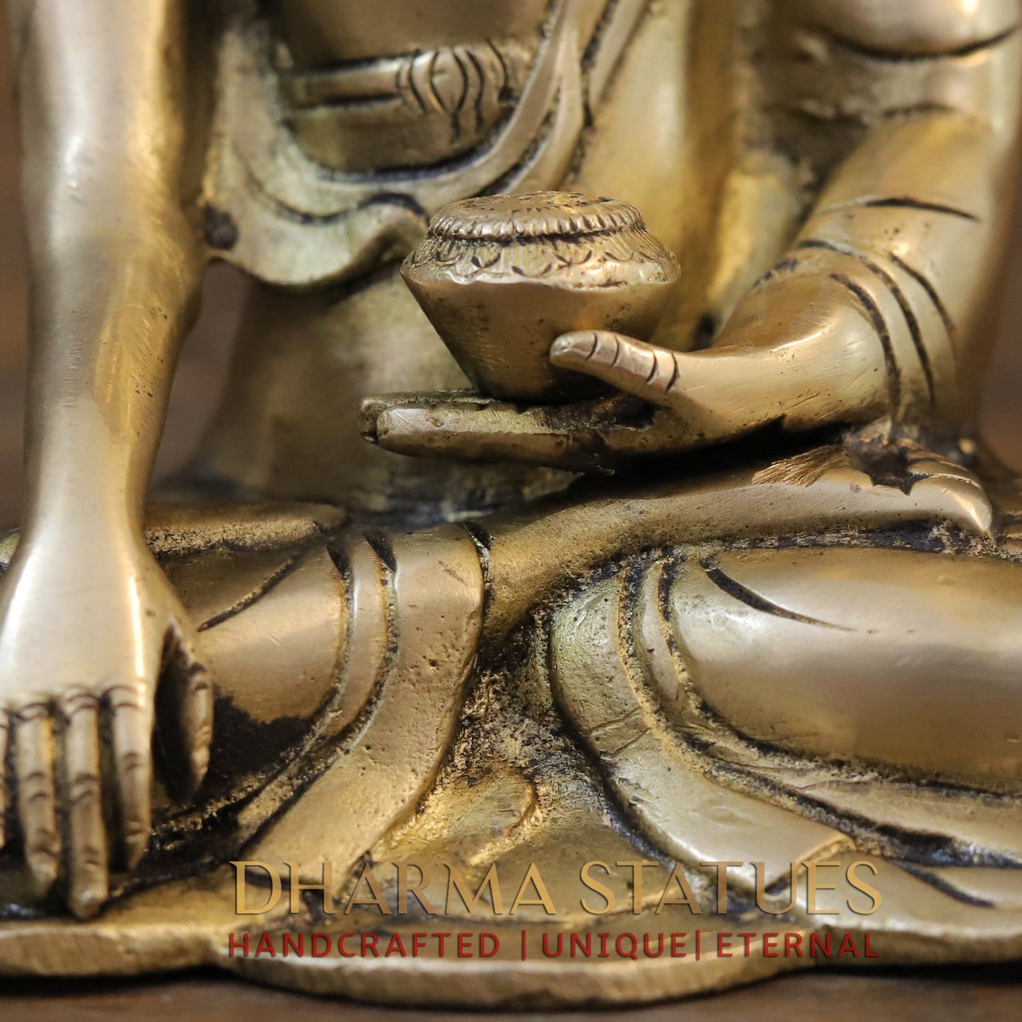 Brass Buddha in Varada Mudra, Golden Finish, 6"
