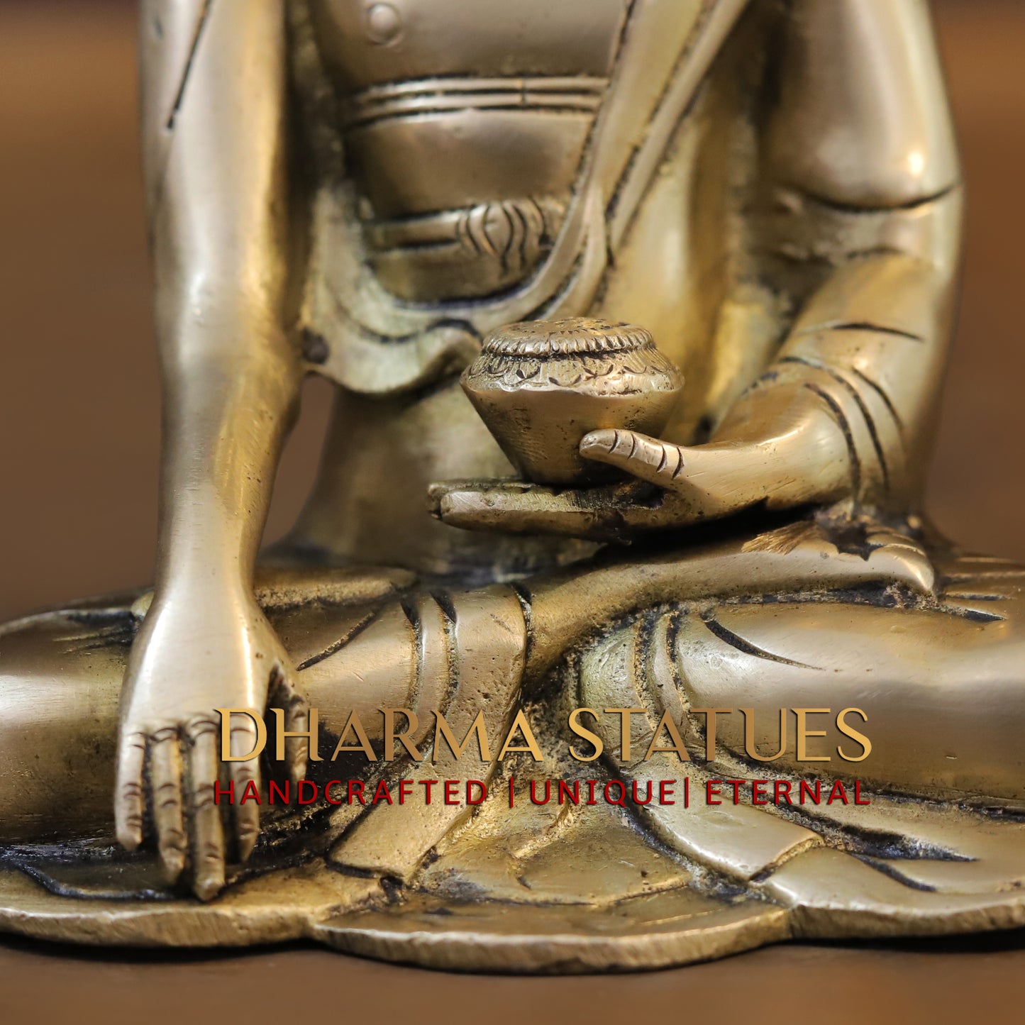 Brass Buddha in Varada Mudra, Golden Finish, 6"