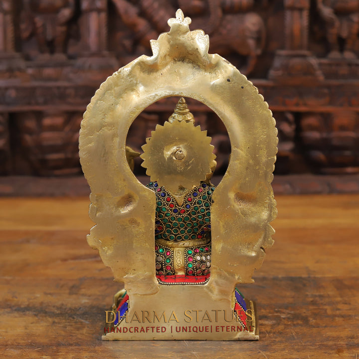 Brass Ganesh Seated with Frame Golden & Stone Work 12"