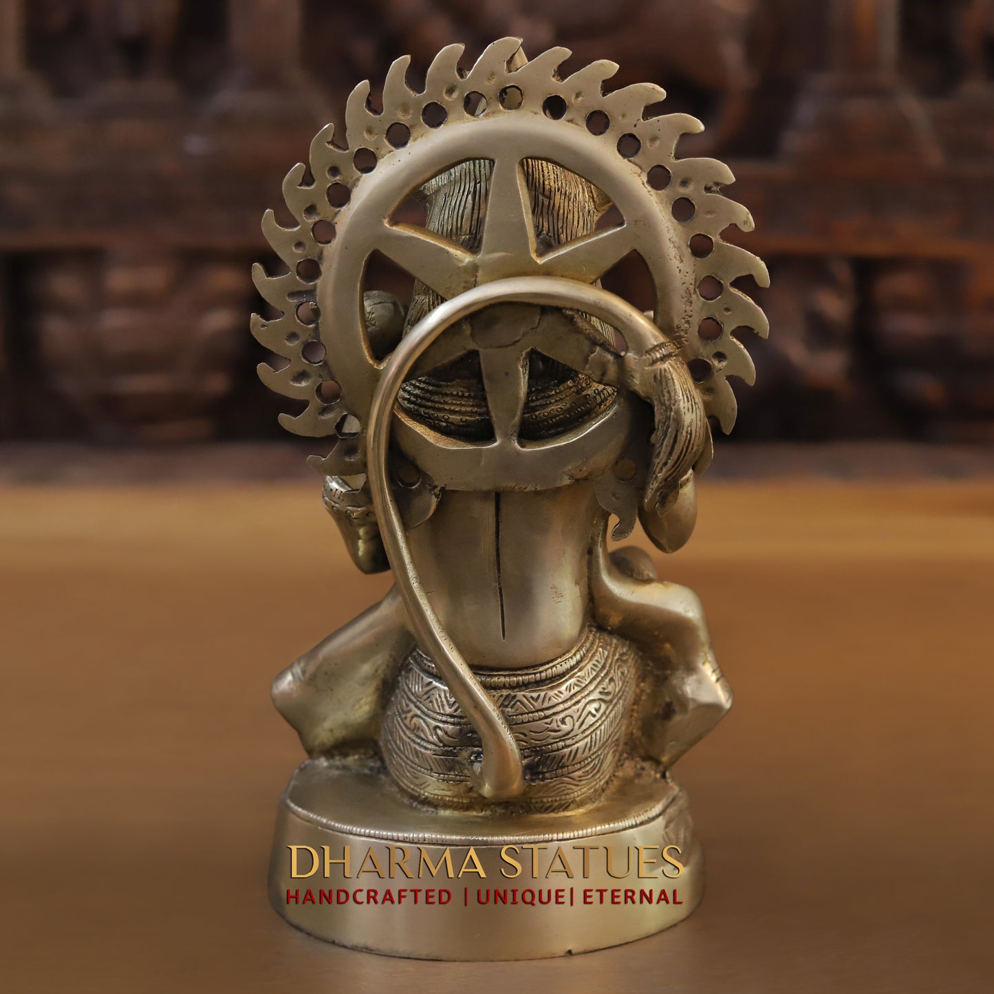 Brass Hanuman Statue, Seated in a Blessing Posture, Golden Finish, 10"