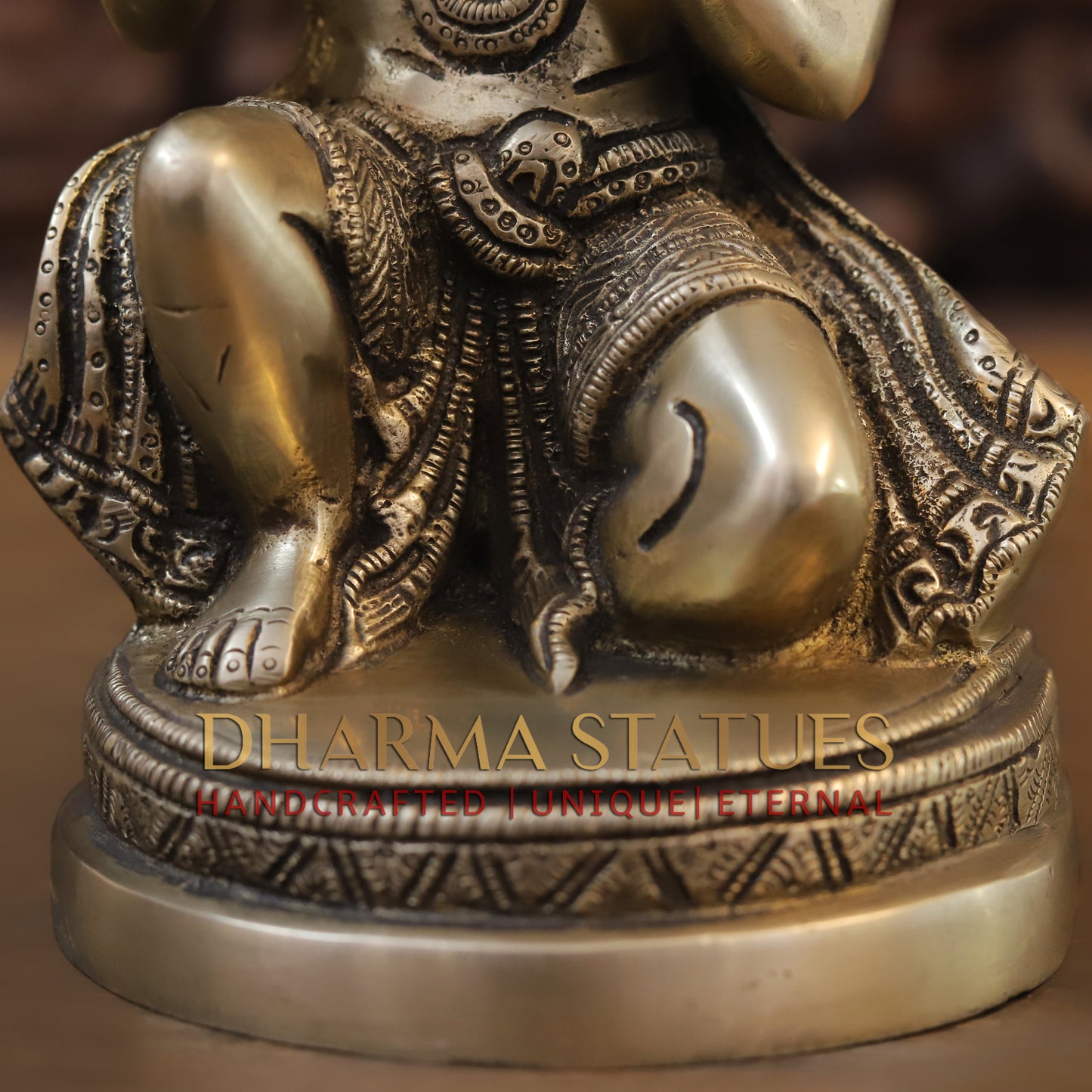 Brass Hanuman Statue, Seated in a Blessing Posture, Golden Finish, 10"