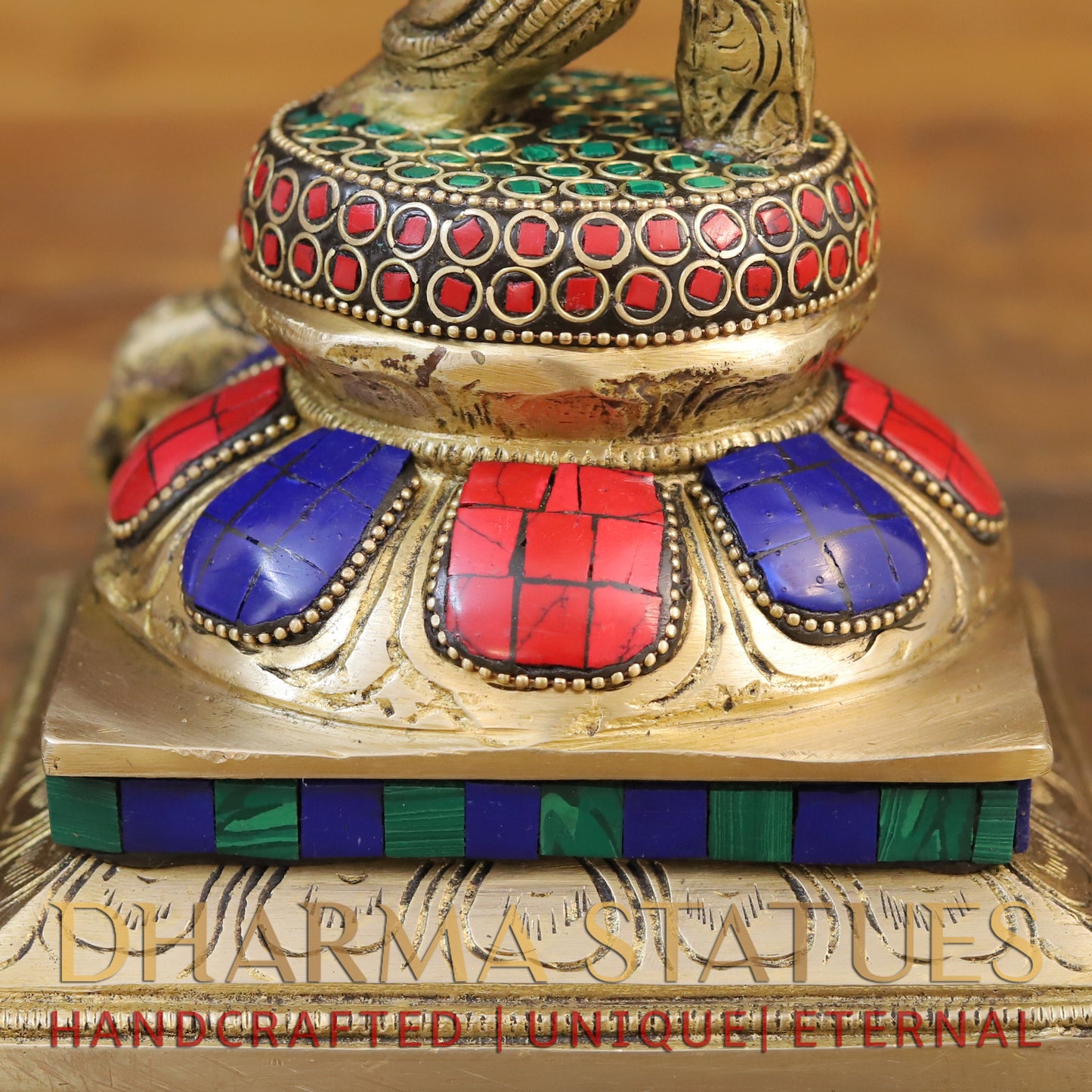 Brass Ganesh Dancing ,Golden & Stone work 13.5"