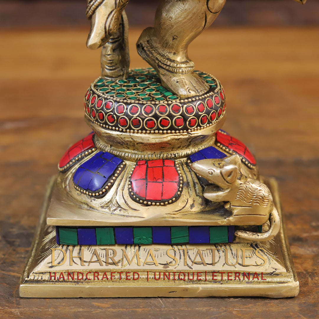 Brass Ganesh Dancing ,Golden & Stone work 13.5"