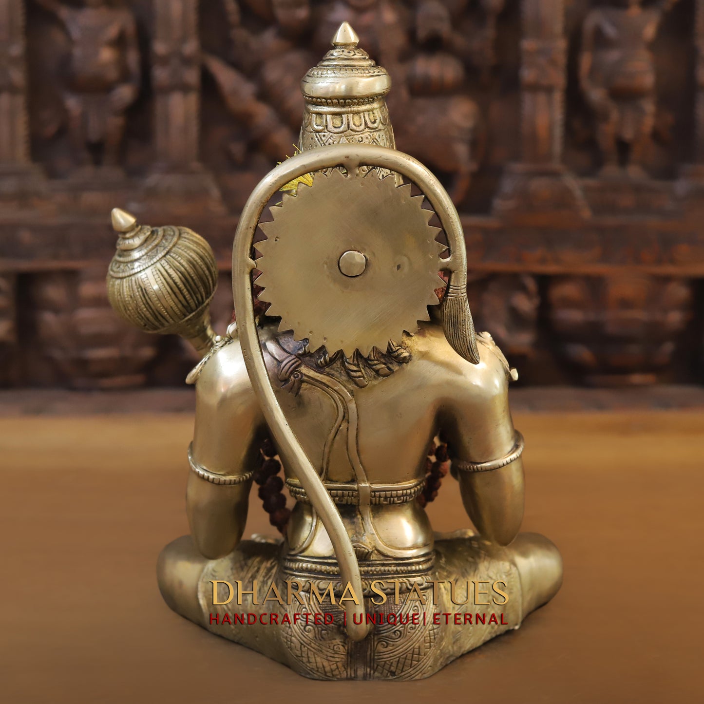 Brass Hanuman Statue, Seated in a Blessing Posture, Gold Finish, 13"