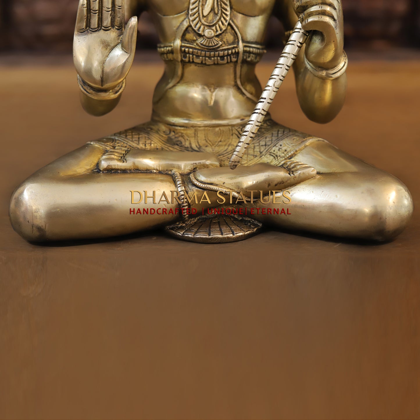 Brass Hanuman Statue, Seated in a Blessing Posture, Gold Finish, 13"