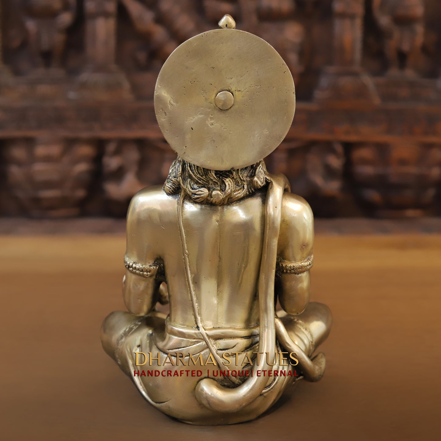 Brass Hanuman Statue Seated, Lord Ram Engraved, Fine Golden Finish, 11"