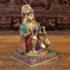 Brass Hanuman Idol, Sitting In a Blessing Posture, Golden & Stone work 10"