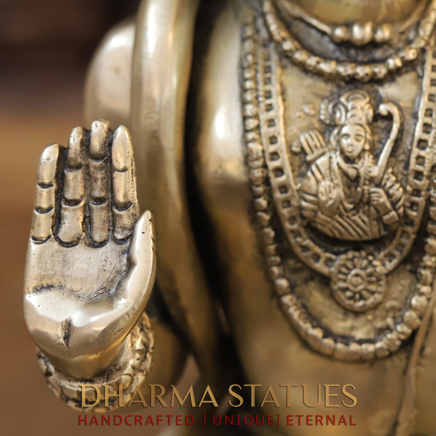 Brass Hanuman Statue Seated, Lord Ram Engraved, Fine Golden Finish, 11"