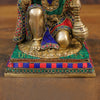 Brass Hanuman Idol, Sitting In a Blessing Posture, Golden & Stone work 10"