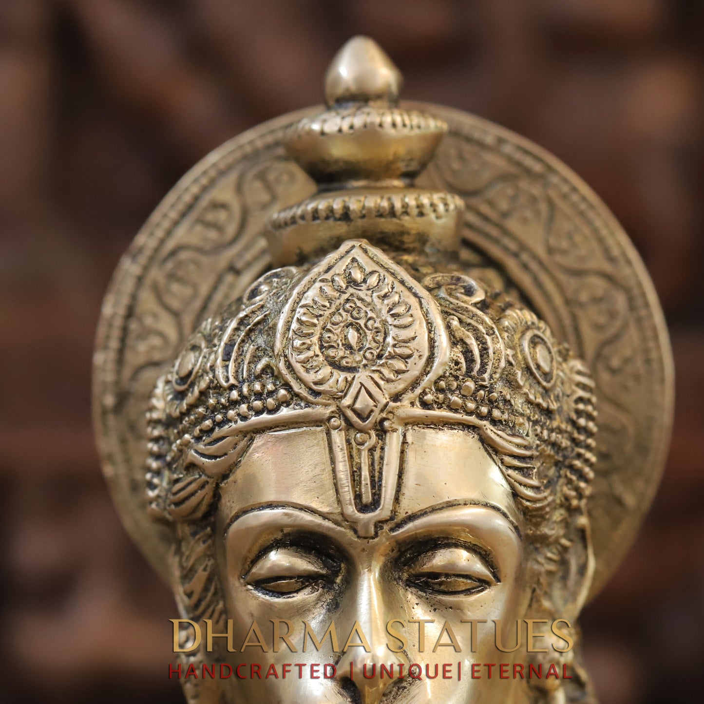 Brass Hanuman Statue Seated, Lord Ram Engraved, Fine Golden Finish, 11"
