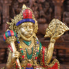 Brass Hanuman Statue, Protective Spirit, Golden finish with Stone Inlay, 16.5"