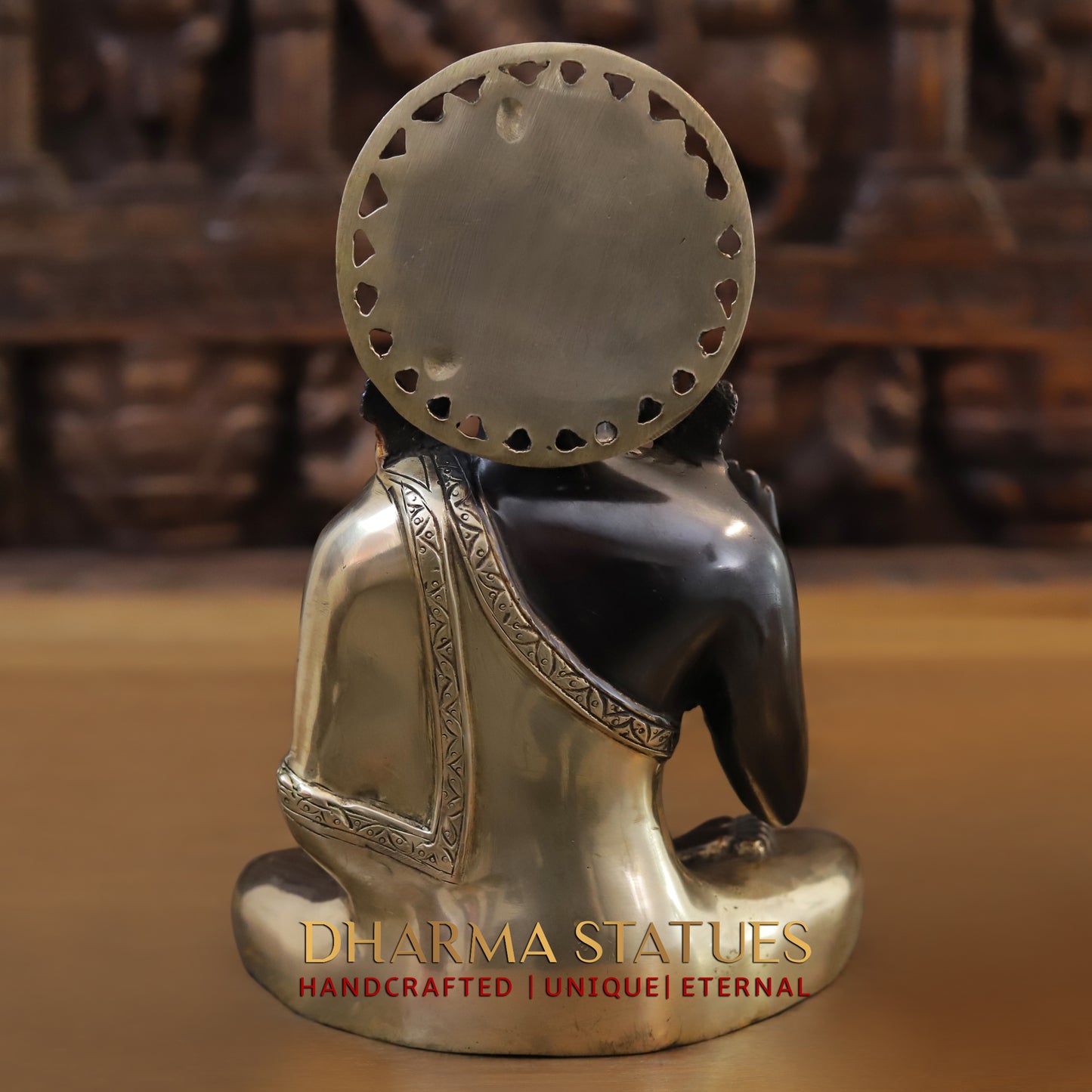 Brass Buddha Statue, Seated in Blessing Posture, Black Patina & Golden Finish, 10"