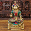 Brass Hanuman Idol, Seated On a Base, Golden and Stone work 18" Front View