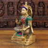 Brass Hanuman Statue, Seated, Golden finish with Stone work 18"