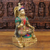 Brass Hanuman Statue, Seated, Golden finish with Stone work 18"