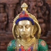 Brass Hanuman Statue, Seated, Golden finish with Stone work 18"