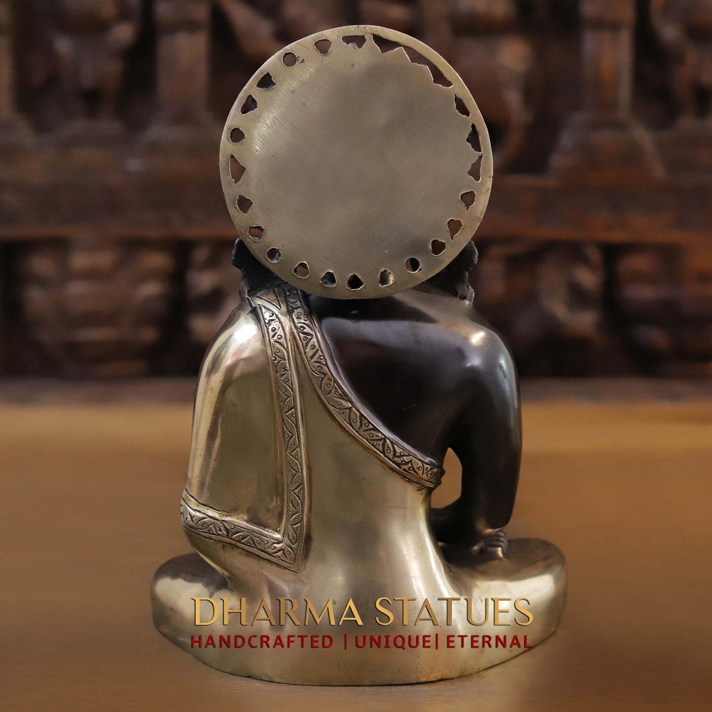 Brass Buddha Statue Seated, Black Patina & Golden Finish, 10"