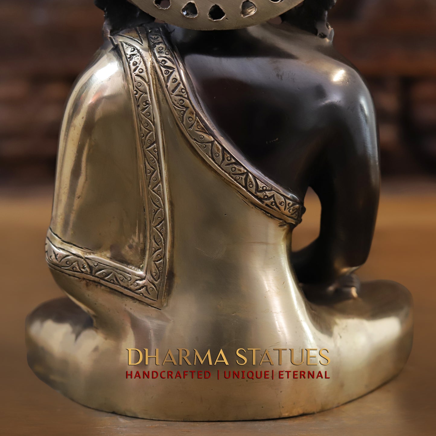 Brass Buddha Statue Seated, Black Patina & Golden Finish, 10"