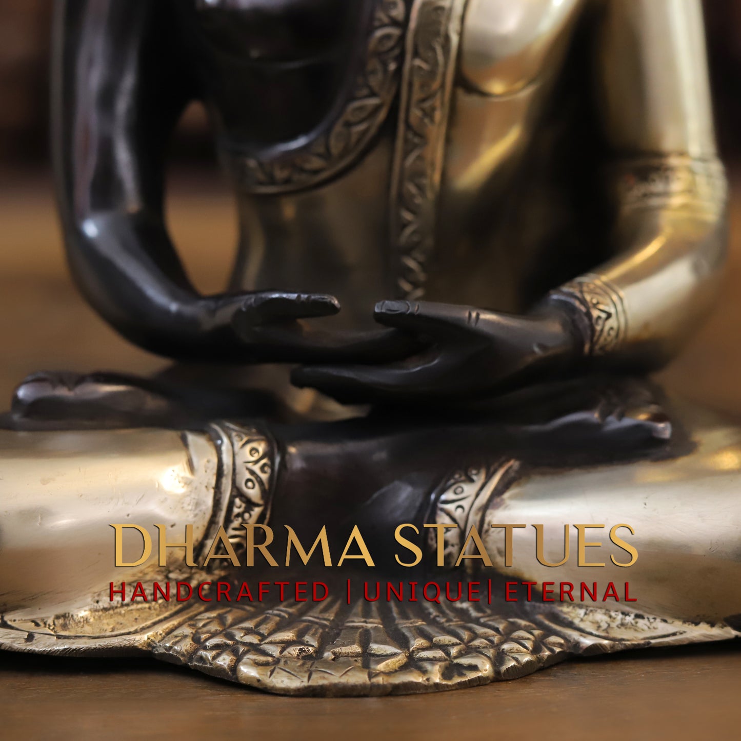 Brass Buddha Statue Seated, Black Patina & Golden Finish, 10"