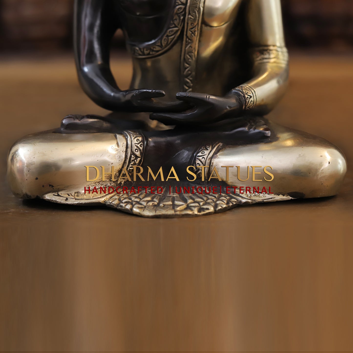 Brass Buddha Statue Seated, Black Patina & Golden Finish, 10"