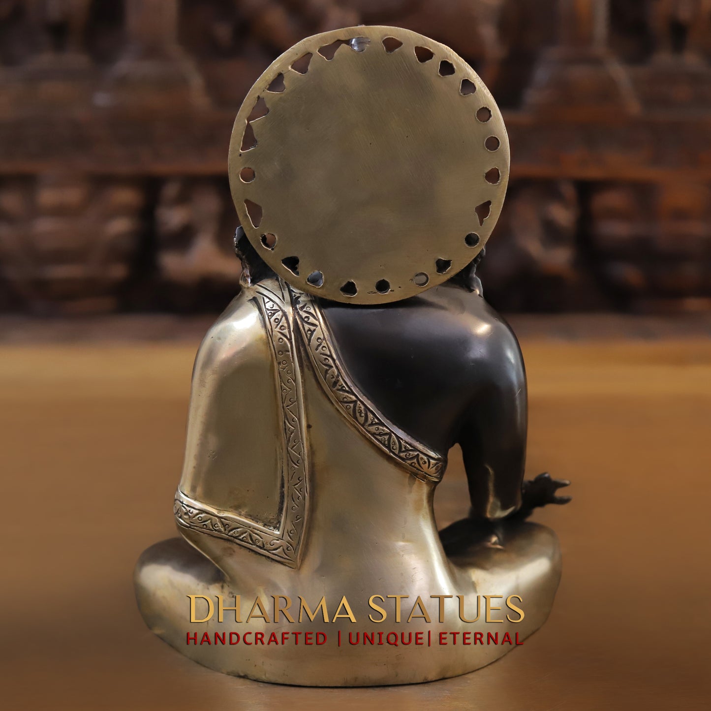 Brass Buddha Statue Seated, Black Patina & Golden Finish, 10"