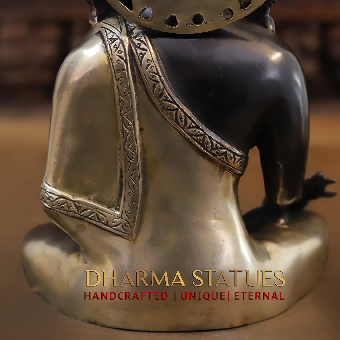 Brass Buddha Statue Seated, Black Patina & Golden Finish, 10"