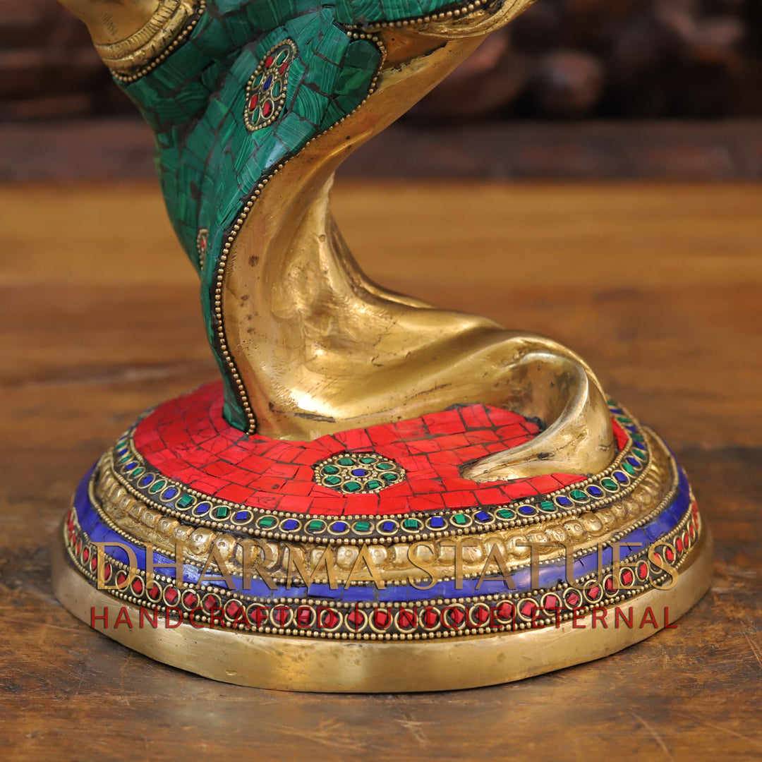 Brass Modern Krishna Idol, Golden Finish with Stone work 22"